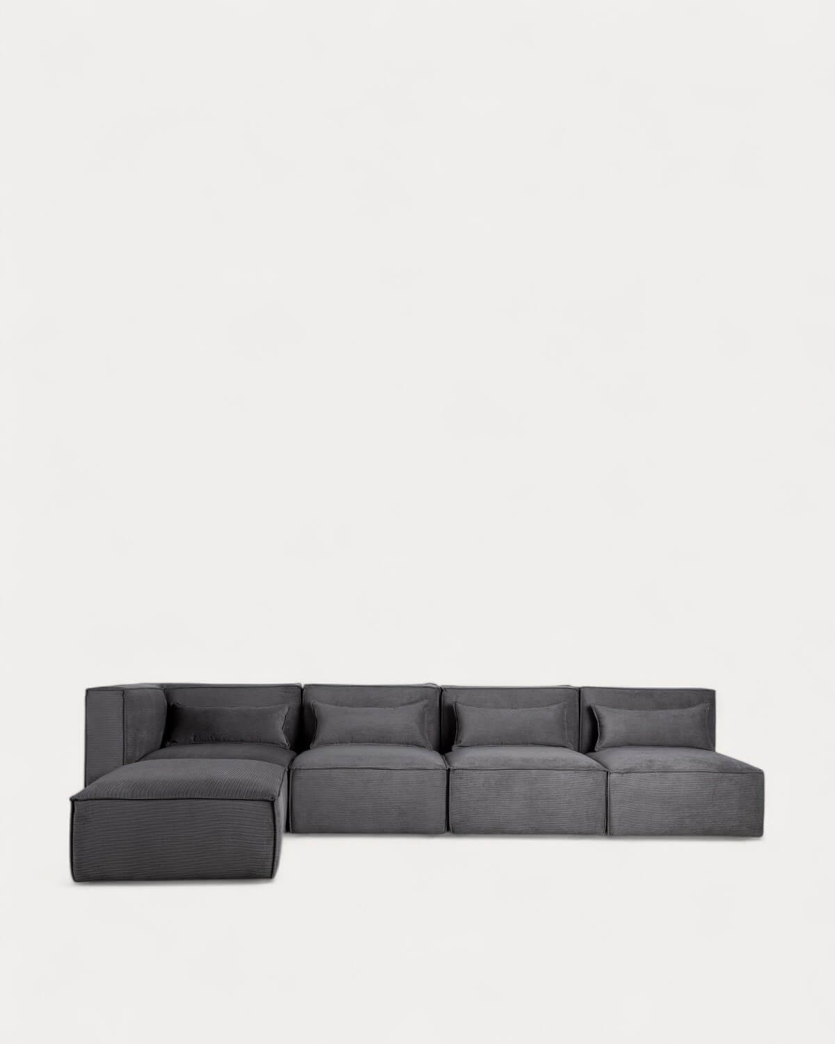 Divano Modulare a 4 Pezzi con 3 Poltrone e Pouf in Velluto a Coste Kilhe