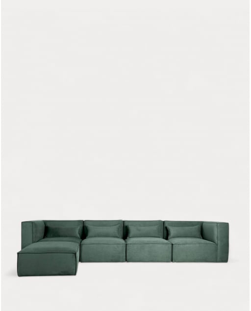 Divano Componibile a 4 Pezzi con 2 Poltrone angolari e Pouf in Velluto a Coste Kilhe