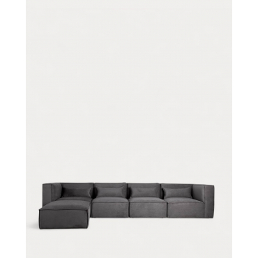 Divano Componibile a 4 Pezzi con 2 Poltrone angolari e Pouf in Velluto a Coste Kilhe Velluto -Grigio Graphite - The Masie