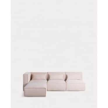 Divano Modulare 3 Pezzi una Poltrona Angolare 2 Poltrone e Pouf in Velluto a Coste Spesse Kilhe Velluto A Coste Spesso -Beige Seashell - The Masie
