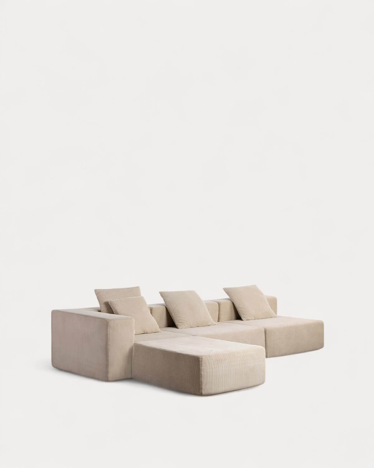 Divano Angolare a 3 Pezzi con 2 Poltrone e Pouf in Velluto a Coste Confezionato Sottovuoto Grecia, immagine della galleria 1
