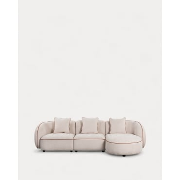 Divano Chaise Longue Modulare in 3 Pezzi con Poltrona Angolare e Tessuto Ilham Beige Seashell & Chaise longue a destra - The Masie