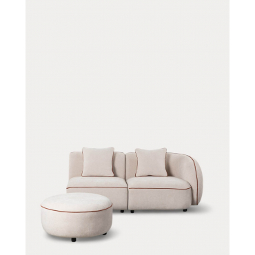 Divano Angolare Modulare in 2 Pezzi con Poltrona in Tessuto e Puff Ilham Beige Seashell & Modulo Diritto - The Masie