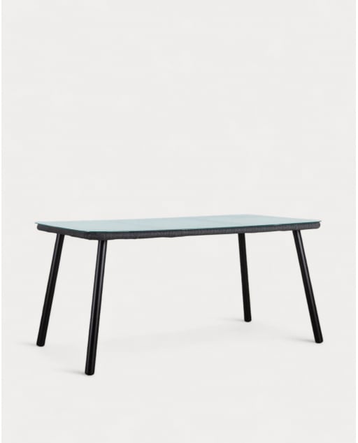 Tavolo da Pranzo Rettangolare in Alluminio e Cristallo (160x90 cm) Drian - Nero e Grigio medio