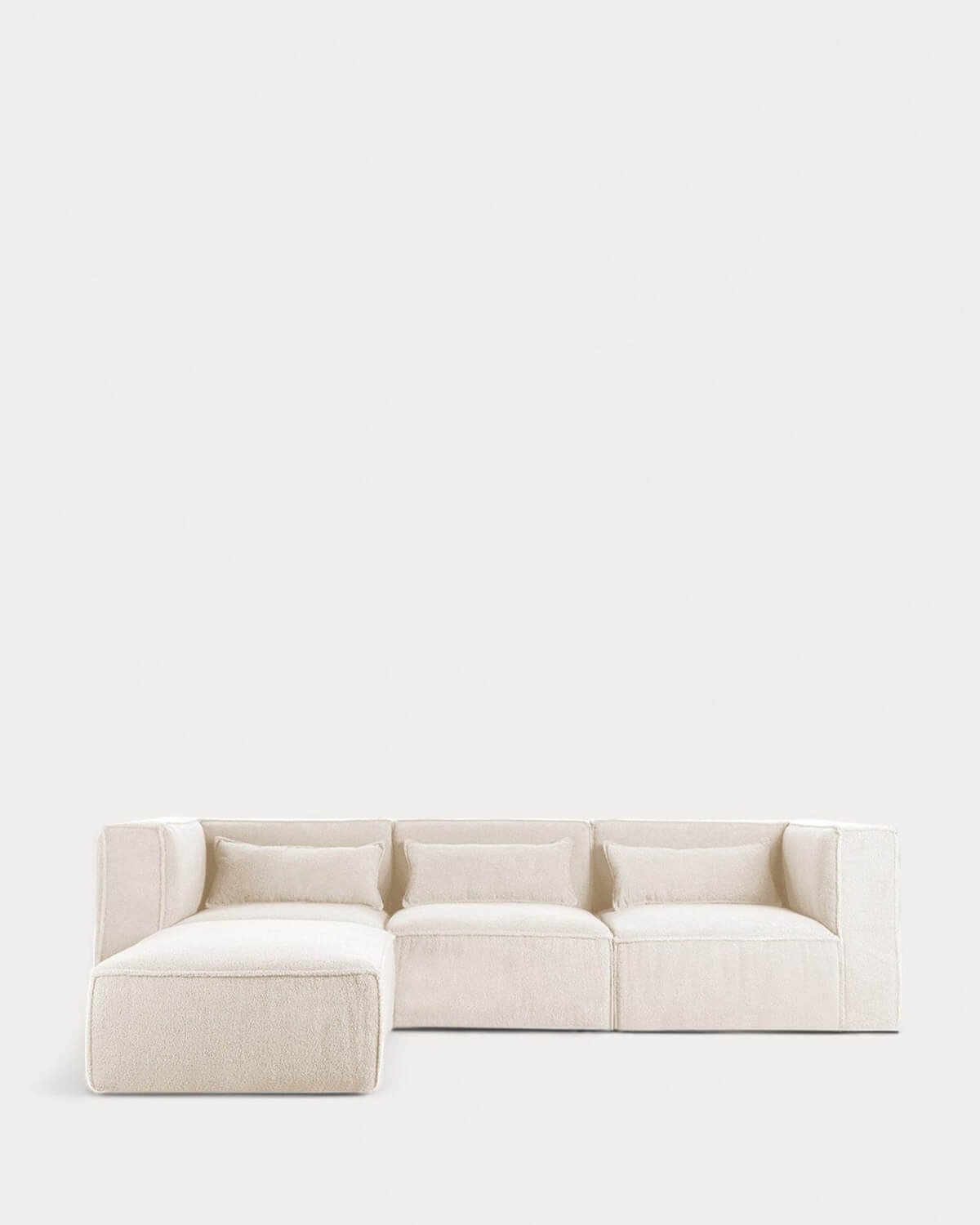 Divano Modulare 3 Pezzi con 2 Poltrone Angolari e Pouf in Tessuto Bouclé Kilhe