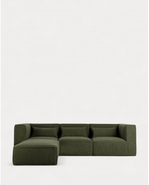 Divano Modulare 3 Pezzi con 2 Poltrone Angolari e Pouf in Tessuto Bouclé Kilhe
