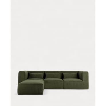 Divano Modulare 3 Pezzi con 2 Poltrone Angolari e Pouf in Tessuto Bouclé Kilhe Bouclé -Verde Nori - The Masie