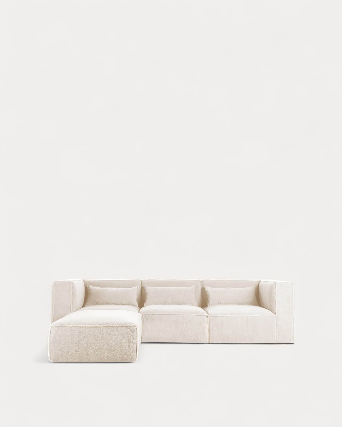 Divano Modulare 3 Pezzi con 2 Poltrone Angolari e Pouf in Tessuto Bouclé Kilhe, immagine della galleria 1
