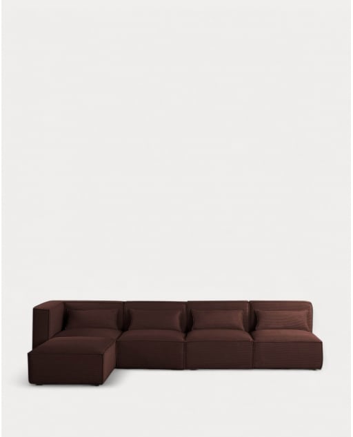Divano Modulare 4 Pezzi con 3 Poltrone e un Pouf in Velluto a Coste Spesse Kilhe