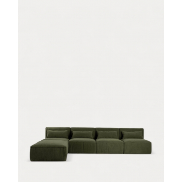 Divano Modulare 4 Pezzi e Pouf in Tessuto Bouclé Kilhe Bouclé -Verde Nori - The Masie