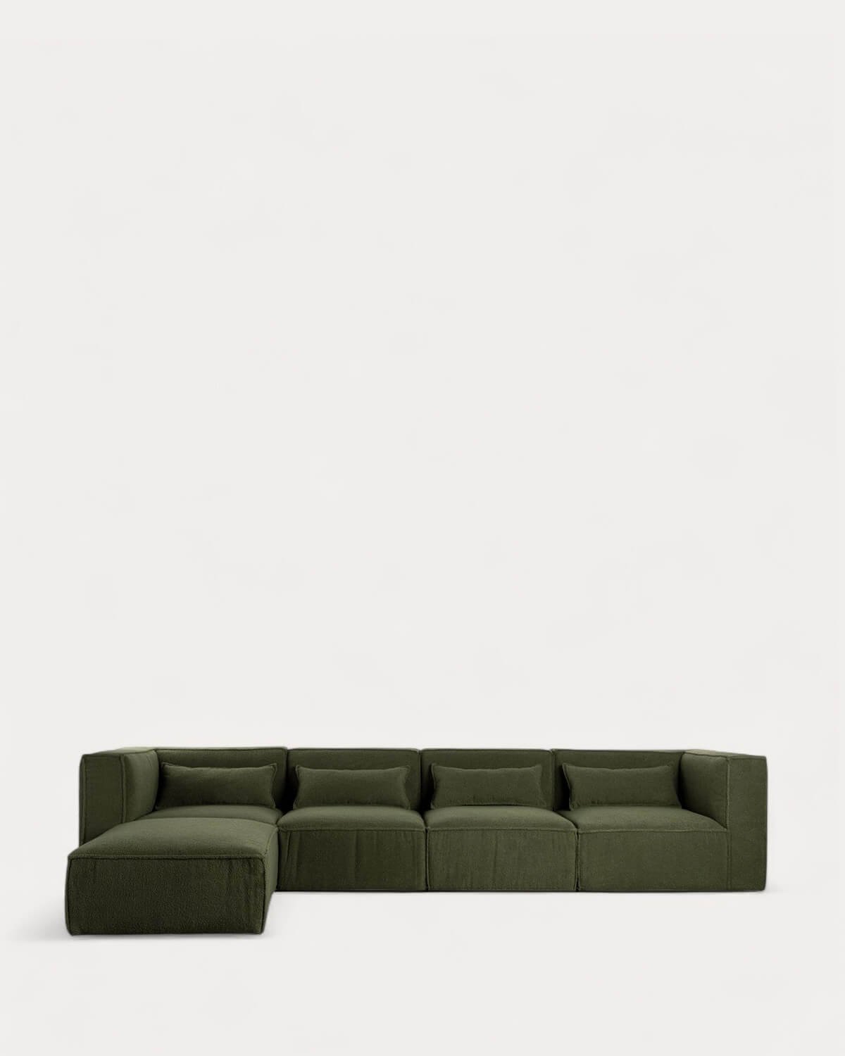Divano Modulare 4 Pezzi con 2 Poltrone Angolari e Pouf in Tessuto Bouclé Kilhe, immagine della galleria 1
