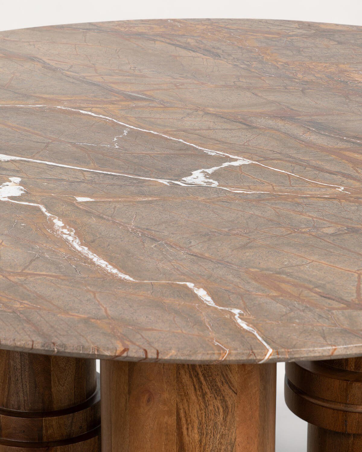 Tavolo da Pranzo Rotondo in Marmo Bidasar e Legno di Mango (Ø140 cm) Atenas, immagine della galleria 6