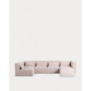 Divano Modulare 5 Pezzi con Pouf in Velluto a Coste Spesse Kilhe Velluto A Coste Spesso -Beige Seashell - The Masie