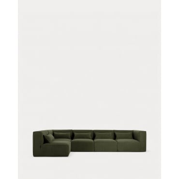 Divano Modulare 5 Pezzi con 2 Poltrone Angolari in Tessuto Boucle Kilhe Bouclé -Verde Nori - The Masie