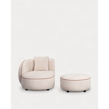 Chaise longue rotonda in tessuto Ilham con puff Beige Seashell & Chaise longue a sinistra - The Masie