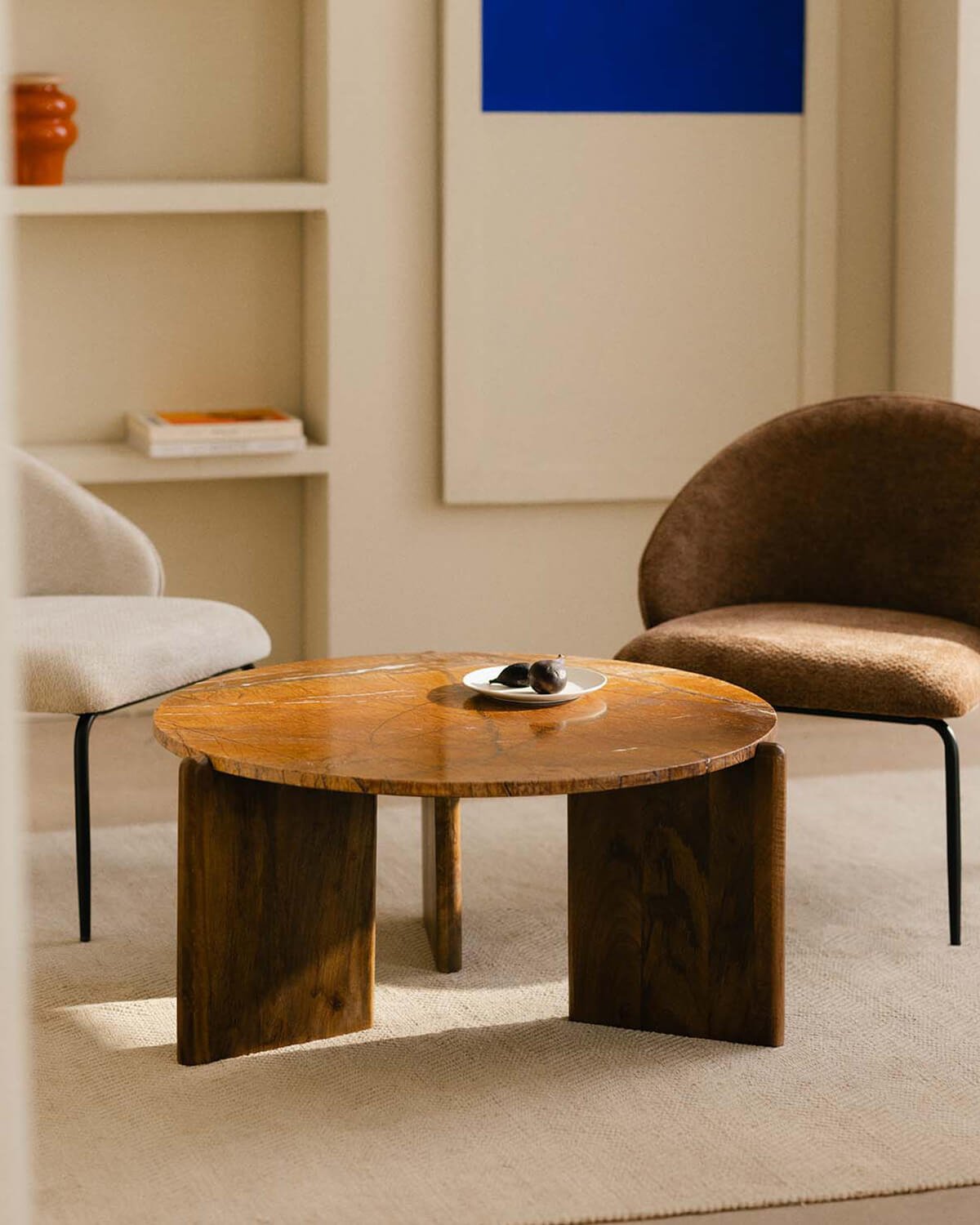 Tavolino Rotondo in Legno di m¡Mango e Marmo (Ø86 cm) Crecia, immagine della galleria 2