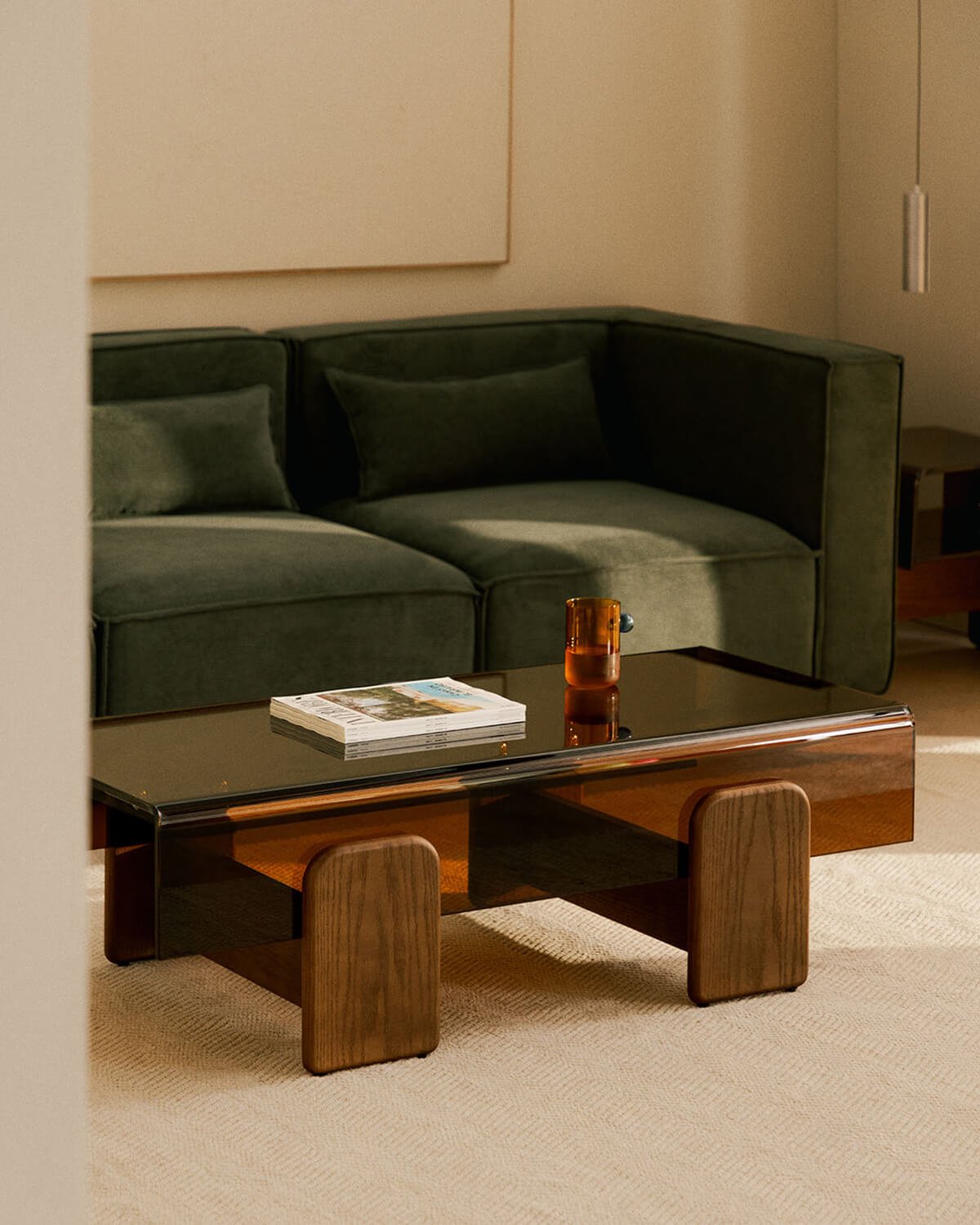 Tavolino Rettangolare in Vetro Curvato e Legno (120x60 cm) Clery, immagine della galleria 2