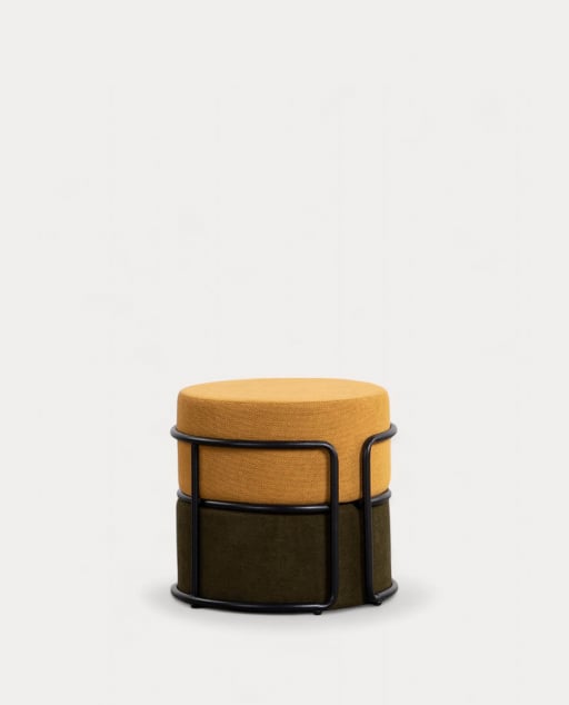 Pouf Rotondo con Cuscino in Tessuto Rimovibile Aixa - Giallo Curry
