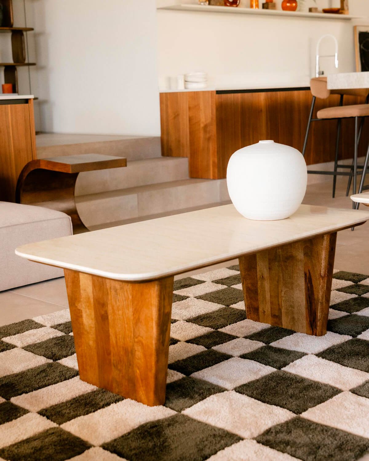 Tavolino Rettangolare in Marmo Egiziano e Legno di Mango (120x60 cm) Amatis, immagine della galleria 2