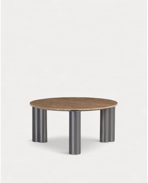 Tavolino Rotondo con Piano in Marmo Travertino (Ø85 cm) Ethel