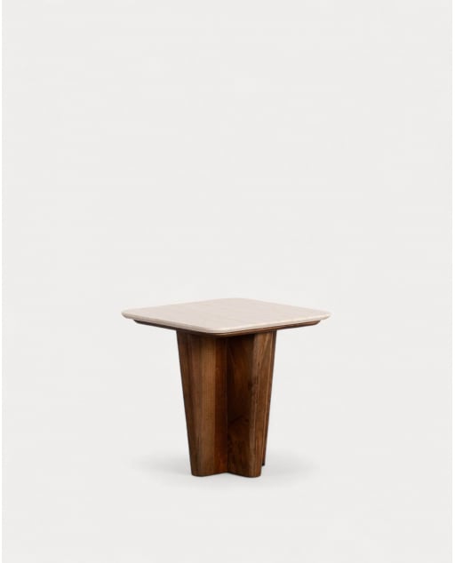 Tavolino Quadrato in Marmo Egiziano e Legno di Mango (50x50 cm) Amatis