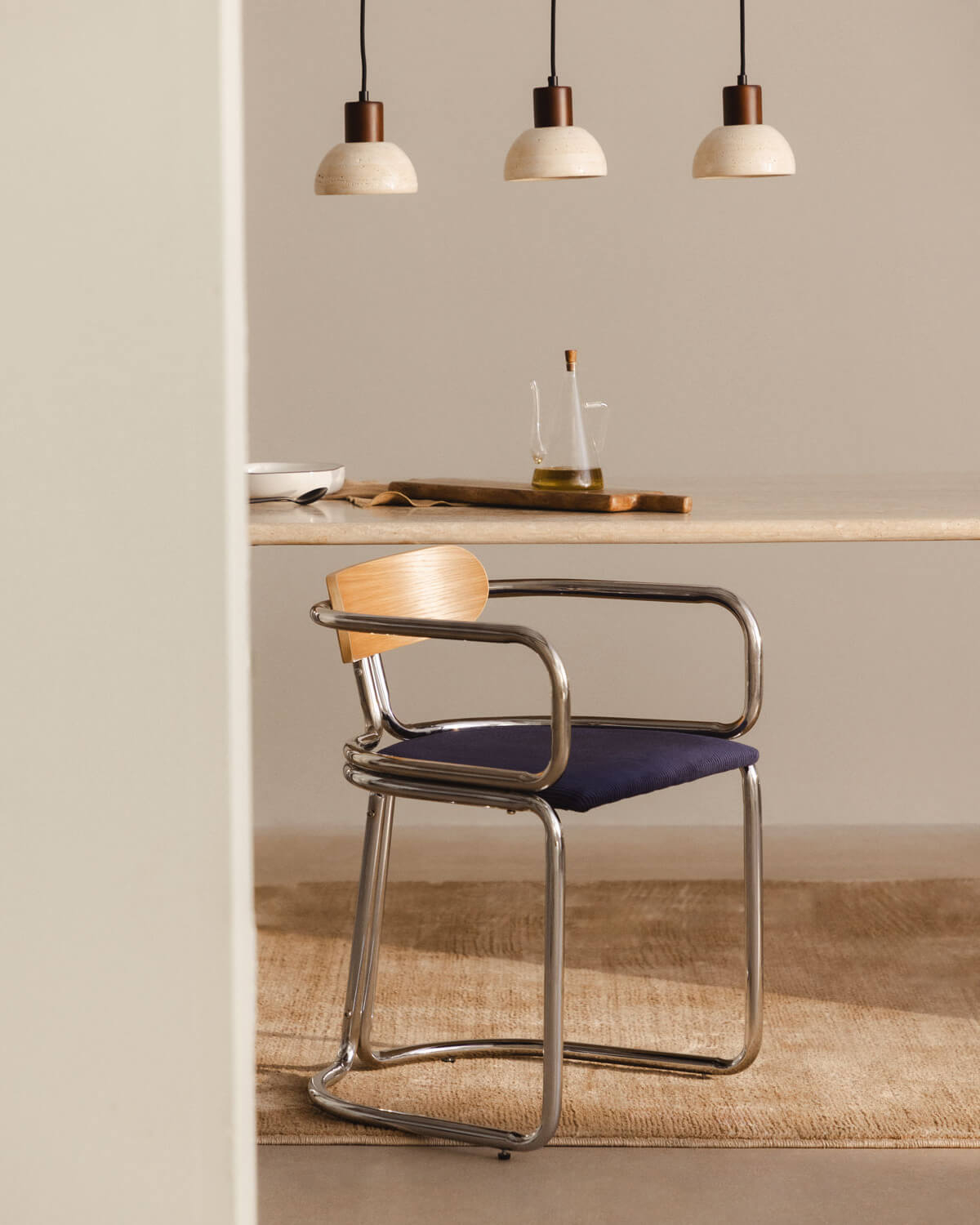 Pack 2 Sedie da Pranzo con Braccioli in Velluto a Coste Spesso e Legno Teba , immagine della galleria 2