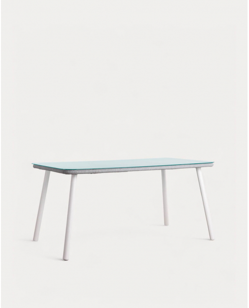 Tavolo da Esterno Rettangolare in Alluminio e Cristallo (160x90 cm) Drian - Bianco Avorio