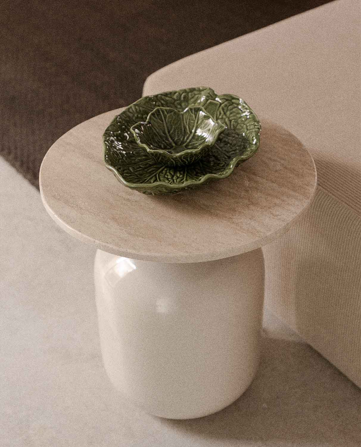 Tavolino Rotondo in Marmo Travertino e Metallo (Ø45 cm) Meryn, immagine della galleria 2