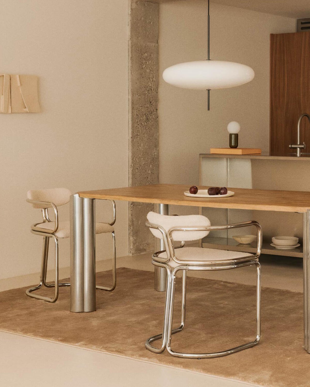 Sedia da Pranzo in Tessuto e Metallo con Braccioli Teba Bouclé, immagine della galleria 2