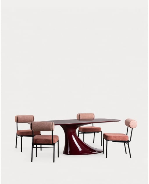 Set di Tavolo da Pranzo Rettangolare in Legno (220x100 cm) Cool Flawas e 4 Sedie in Tessuto Elin