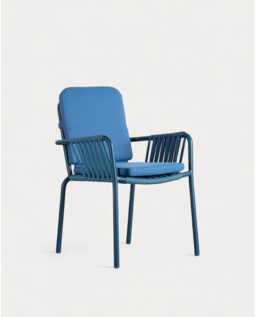 Sedia da Pranzo in Alluminio e Corda Drian - Blu Pacifico e Blu medio