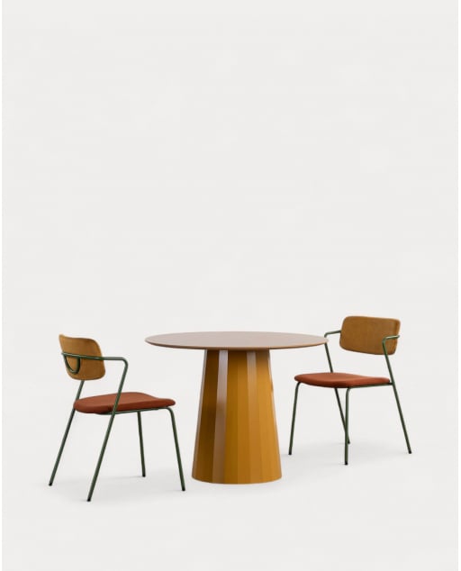 Set Tavolo da Pranzo Rotondo (Ø100 cm) Irem e 2 Sedie in Tessuto Irun