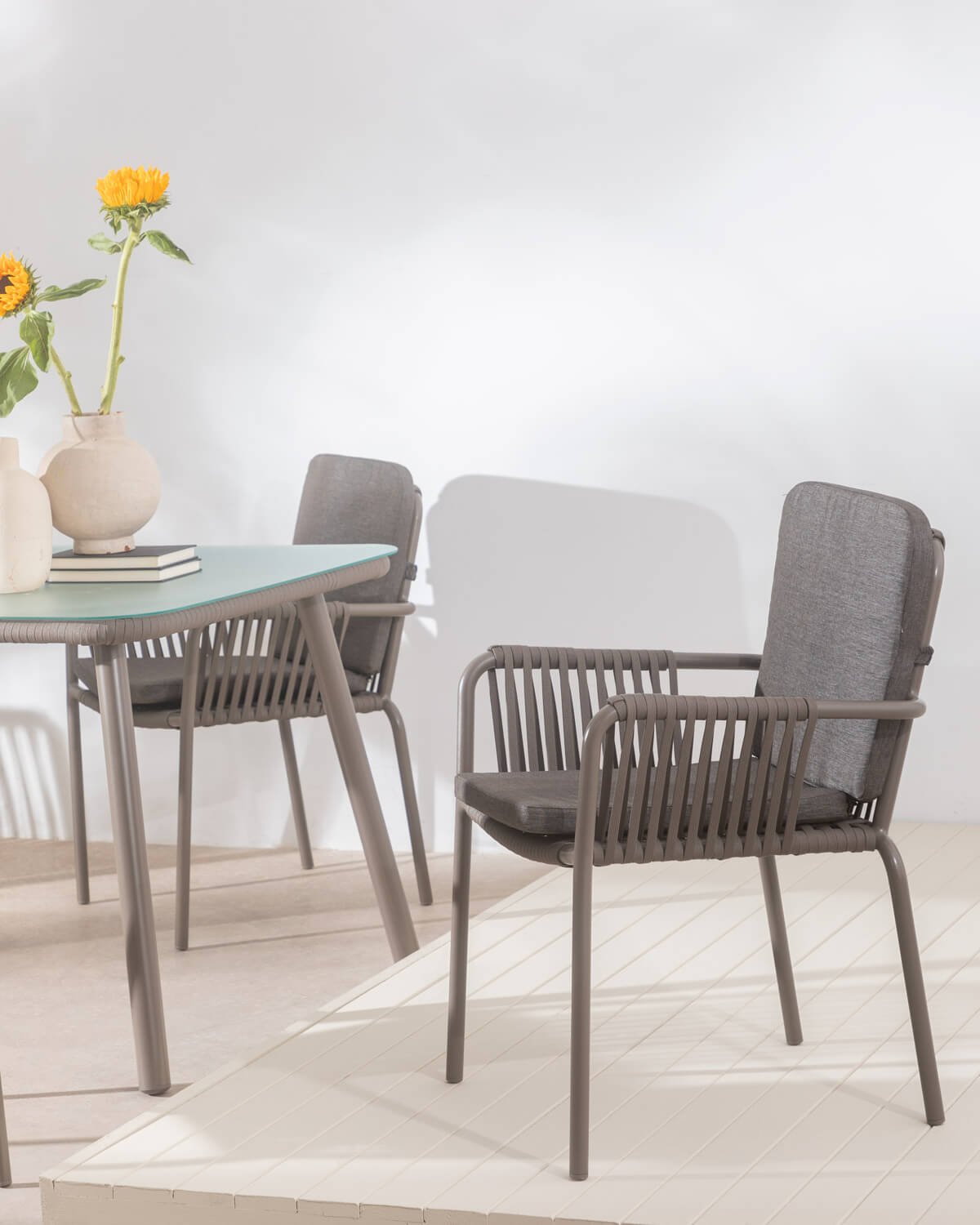 Pack 4 Sedie da Pranzo con Braccioli in Alluminio e Corda Drian, immagine della galleria 2