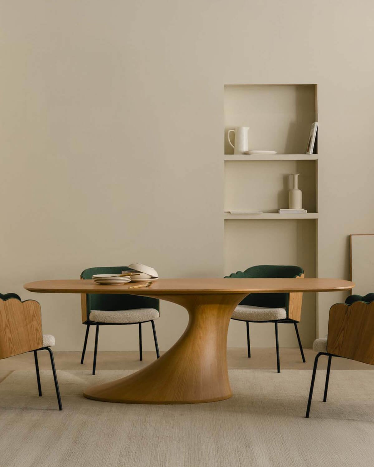 Set di Tavolo da Pranzo Rettangolare in Legno (220x100 cm) Flawas e 4 Sedie in Tessuto Rene, immagine della galleria 2