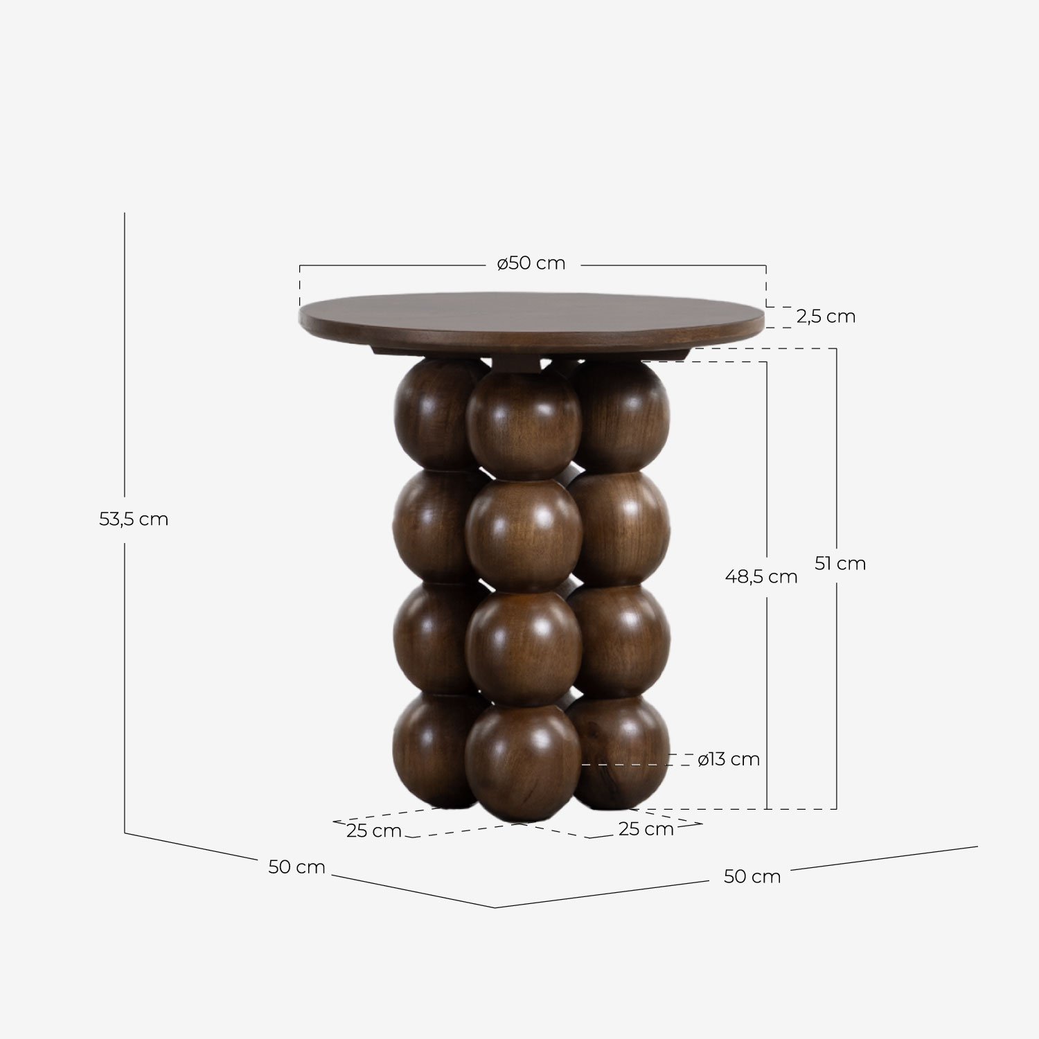 Tavolino Rotondo in Legno di Mango (Ø50 cm) Demian, Misure