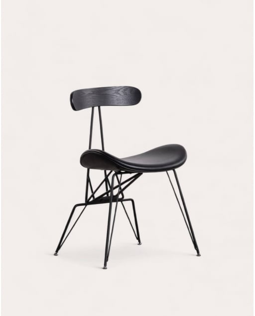 Sedia da Pranzo in Similpelle e Legno Brunela - Nero Obsidian