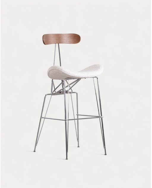 Sgabello alto 75 cm in tessuto e legno Brunela - Bianco Egg White