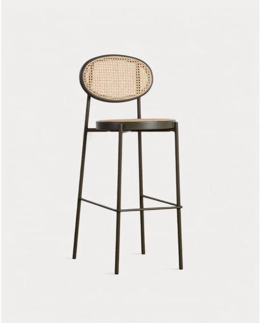 Pack di 2 Sgabelli Alti in Rattan Naturale e Metallo (75 cm) Vili