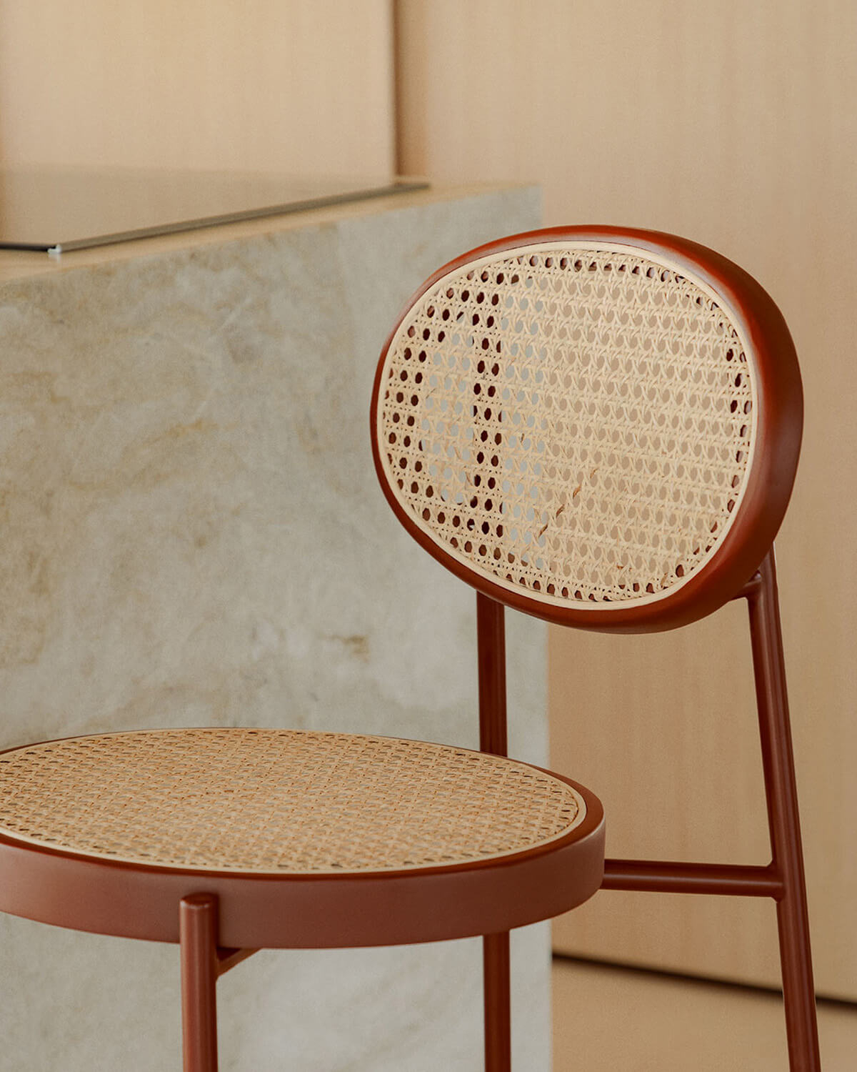 Pack di 2 Sgabelli Alti in Rattan Naturale e Metallo (75 cm) Vili, immagine della galleria 3