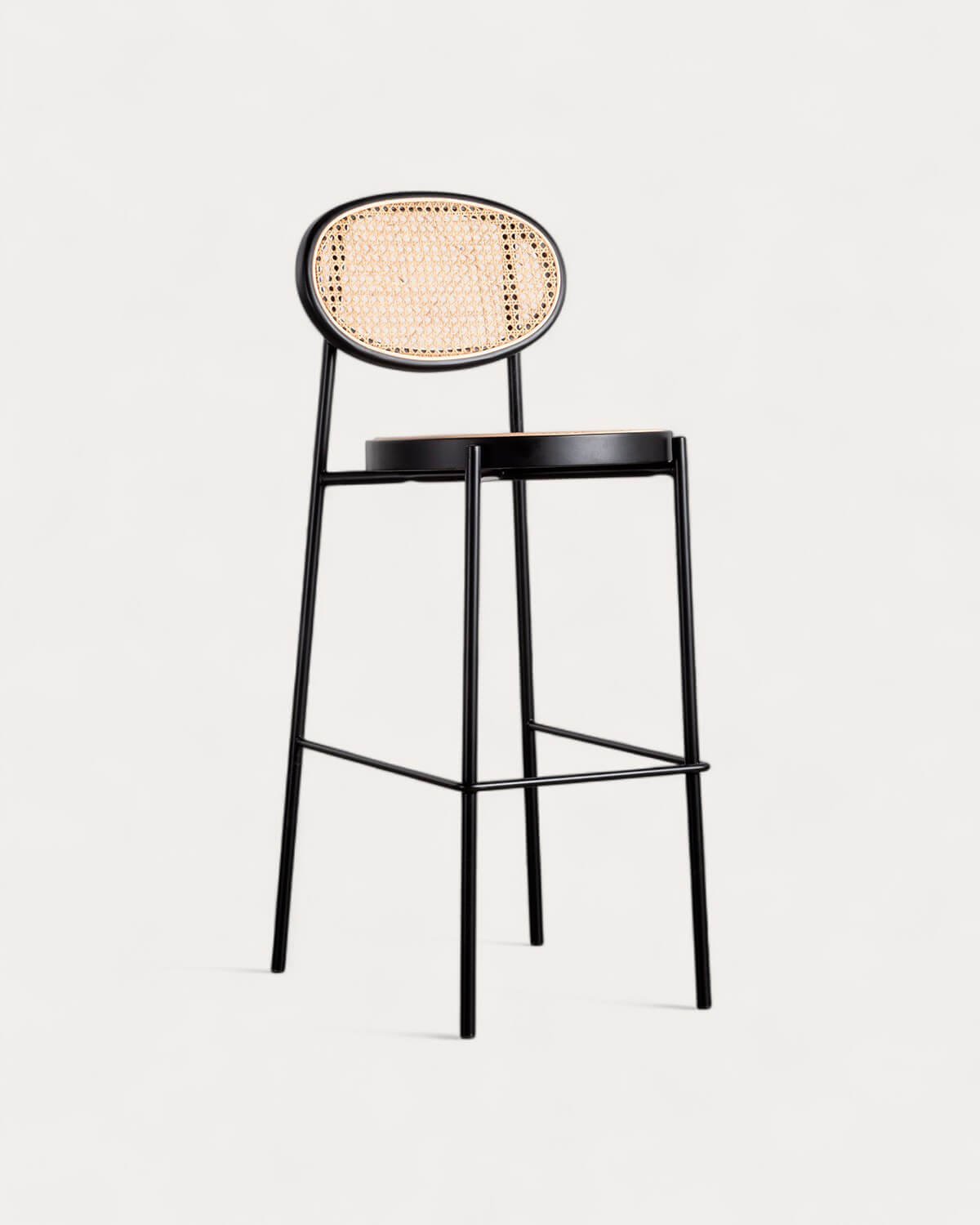 Pack 4 Sgabelli Alti in Rattan Naturale e Metallo (75 cm) Vili, immagine della galleria 1