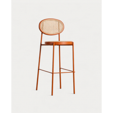 Pack 4 Sgabelli Alti in Rattan Naturale e Metallo (75 cm) Vili Arancione Terra - The Masie