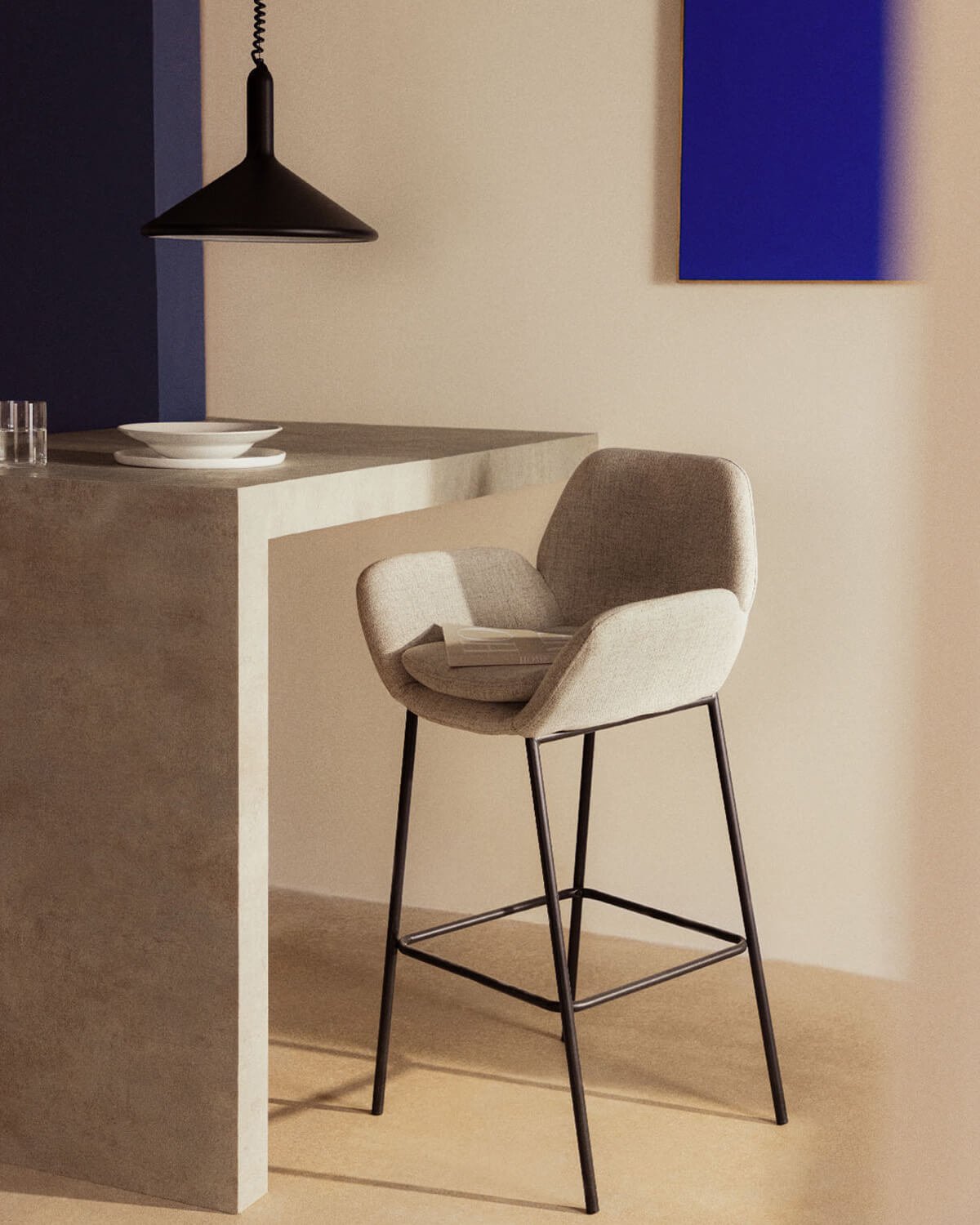 Sgabello Alto in Metallo e Tessuto (77 cm) Eider, immagine della galleria 2