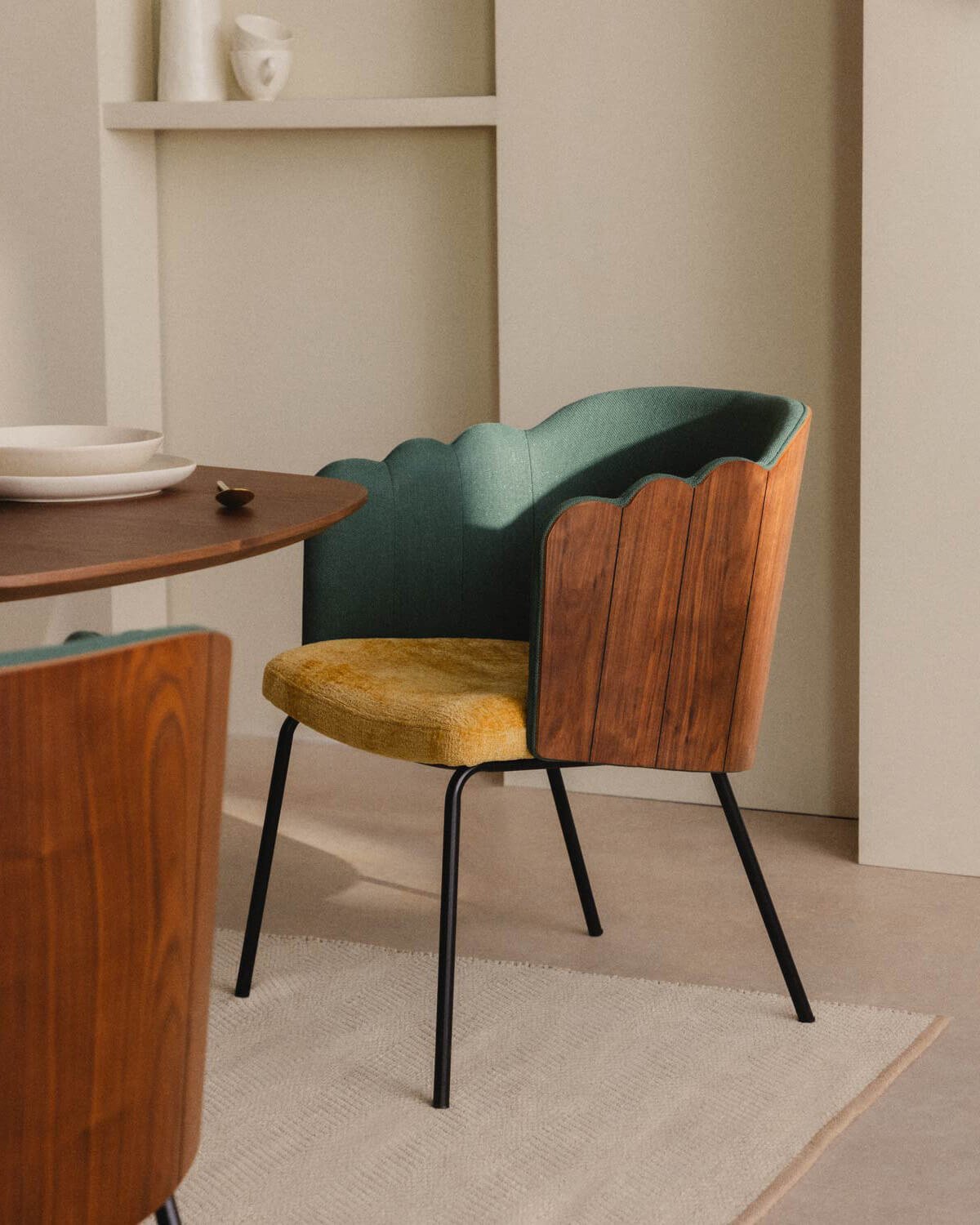 Sedia da Pranzo in Legno e Tessuto Rene, immagine della galleria 2