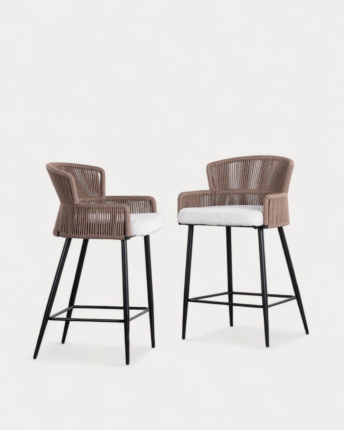Confezione da 4 sgabelli alti in tessuto e corda (65 cm) Drean, immagine della galleria 1
