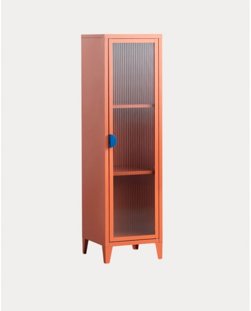 Credenza Espositiva a 1 Anta 137x38 cm in Acciaio Laminato e Vetro Soan