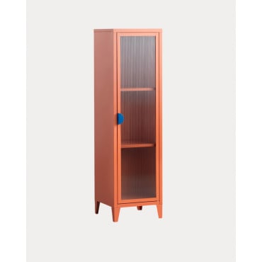 Credenza Espositiva a 1 Anta in Acciaio Laminato e Vetro Soan Arancione Terra - The Masie