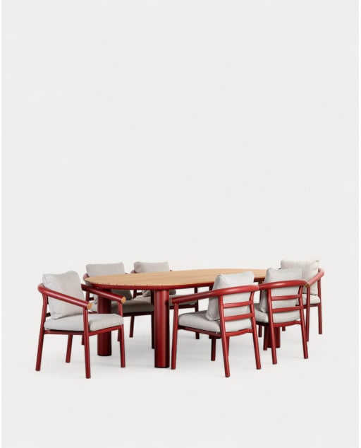 Set di Tavolo Ovale (240x120 cm) e 6 Sedie in Alluminio e Legno di Teak da Esterno Cheryl