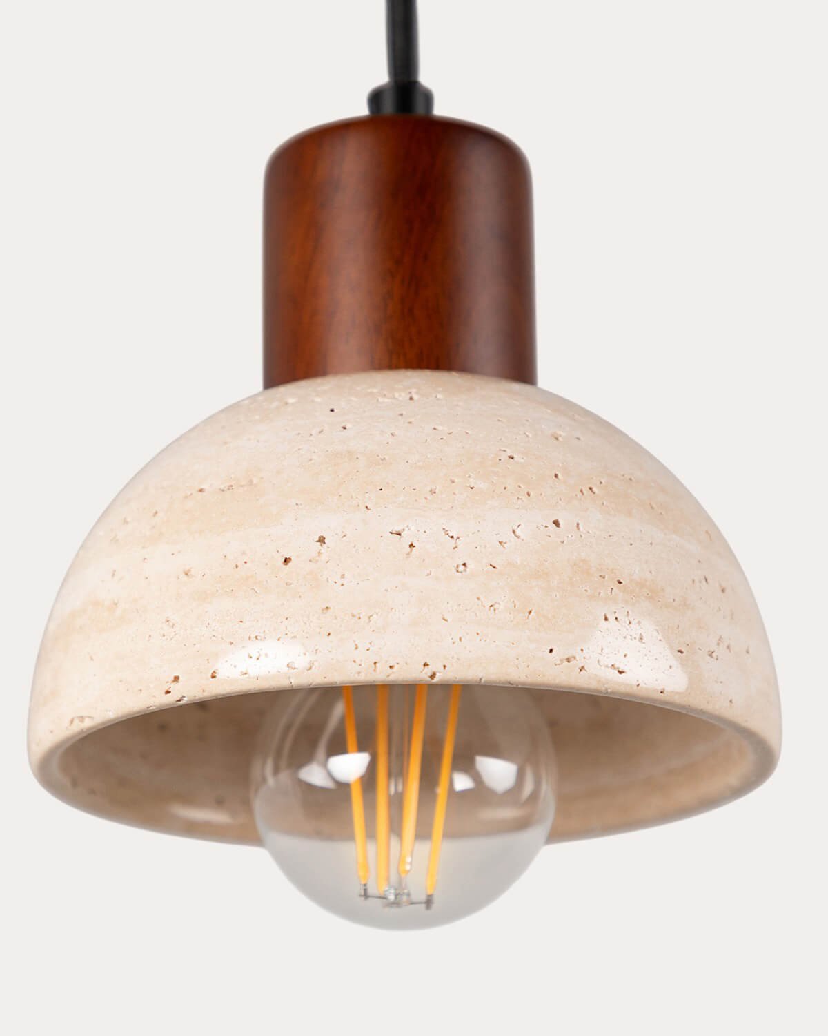 Lampada da Soffitto in Marmo Travertino e Legno May, immagine della galleria 3