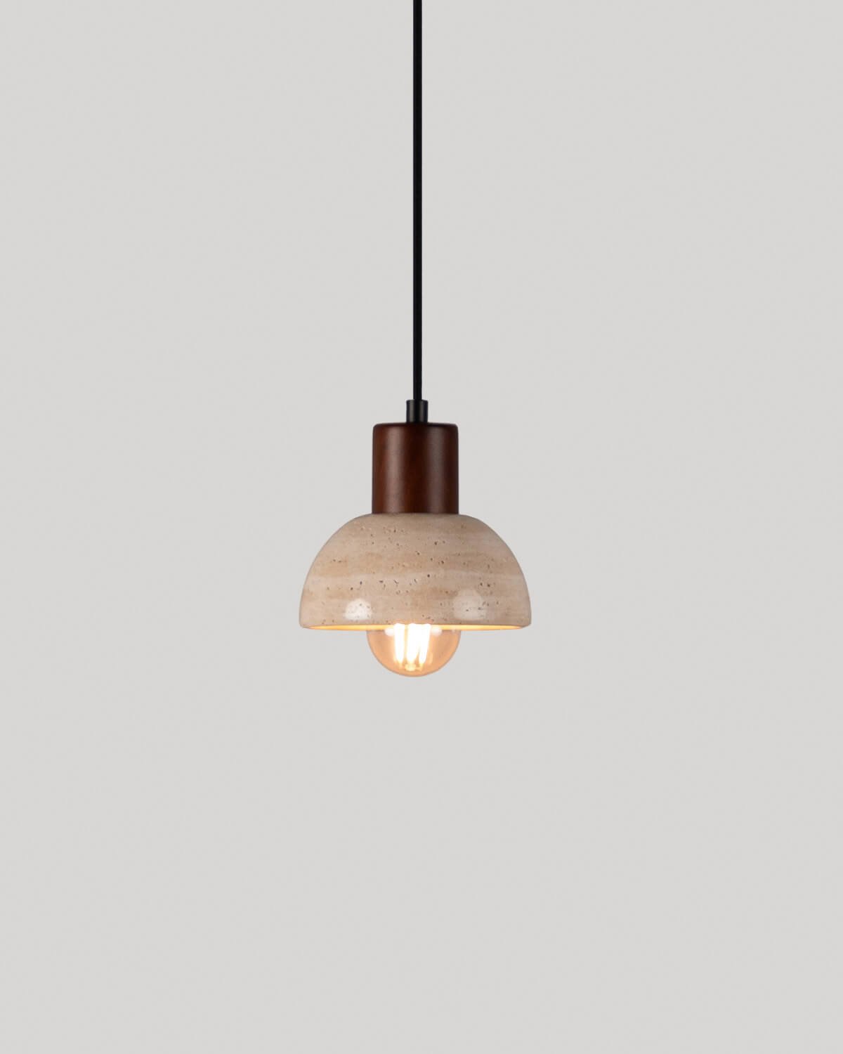 Lampada da Soffitto in Marmo Travertino e Legno May, immagine della galleria 2