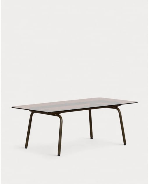 Tavolino Rettangolare in Metallo e Vetro Temperato (120x56 cm) Xoan